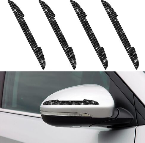 4PCS Bling Car Door Handle Scratch Protective Stickers, Rhinestone Anti-Collision Car Exterior Decoration Strip, Auto Side Rearview Mirror Edge Safety Guard, Universal Vehicle Accessory (White) in Kuwait