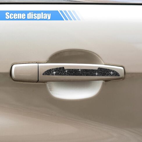 4PCS Bling Car Door Handle Scratch Protective Stickers, Rhinestone Anti-Collision Car Exterior Decoration Strip, Auto Side Rearview Mirror Edge Safety Guard, Universal Vehicle Accessory (White) in Kuwait