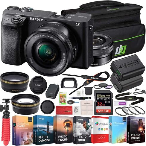 Sony a6400 4K Mirrorless Camera ILCE-6400M/B with 18-135mm F3.5-5.6 and 55-210mm F4.5-6.3 2 Lens Kit and Deco Gear Travel Case Filter Set Extra Battery Remote & Flash Bundle in Kuwait