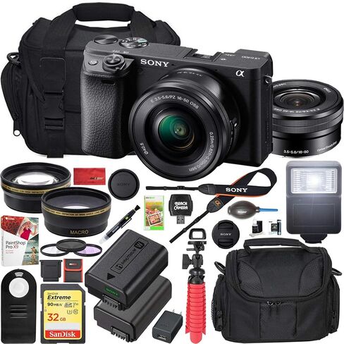 Sony a6400 4K Mirrorless Camera ILCE-6400M/B with 18-135mm F3.5-5.6 and 55-210mm F4.5-6.3 2 Lens Kit and Deco Gear Travel Case Filter Set Extra Battery Remote & Flash Bundle in Saudi Arabia