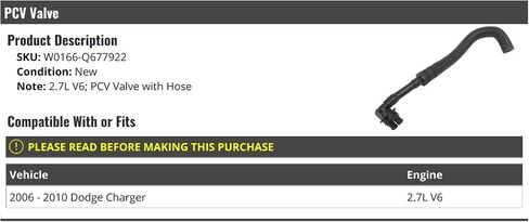 PCV Valve and Hose - Compatible with 2006-2010 Dodge Charger 2.7L V6 in Saudi Arabia
