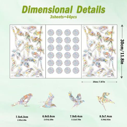 Window Decals to Prevent Bird Strikes - Anti-Collision Decals to Save Birds from Window Collisions,Rainbow Sun Catcher Stickers Non Adhesive Prismatic Vinyl Clings (Hummingbirds and Circle) in Kuwait