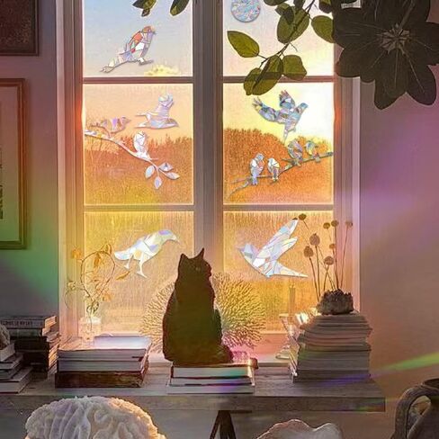 Window Decals to Prevent Bird Strikes - Anti-Collision Decals to Save Birds from Window Collisions,Rainbow Sun Catcher Stickers Non Adhesive Prismatic Vinyl Clings (Hummingbirds and Circle) in Kuwait