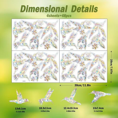 Window Decals to Prevent Bird Strikes - Anti-Collision Decals to Save Birds from Window Collisions,Rainbow Sun Catcher Stickers Non Adhesive Prismatic Vinyl Clings (Hummingbirds and Circle) in Kuwait