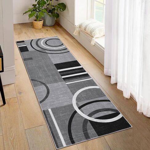 GarveeHome Washable Runner Rug 2x10 Modern Circle Rugs Runner Non Slip Low Pile Rug for Hallway Soft Long Rugs Indoor Floor Carpet for Kitchen Bedroom Entryway, Grey in Saudi Arabia