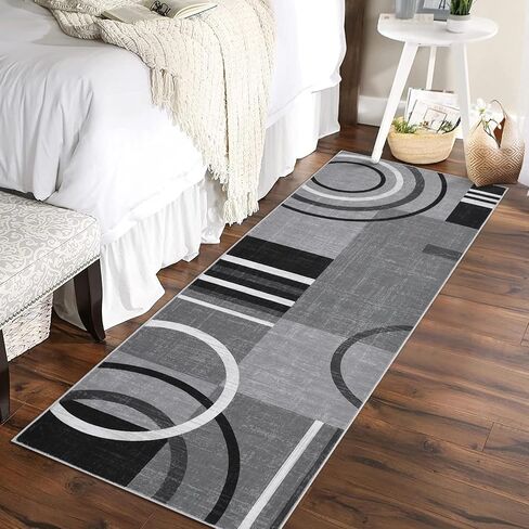 GarveeHome Washable Runner Rug 2x10 Modern Circle Rugs Runner Non Slip Low Pile Rug for Hallway Soft Long Rugs Indoor Floor Carpet for Kitchen Bedroom Entryway, Grey in Saudi Arabia