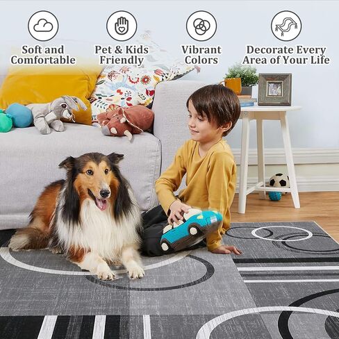 GarveeHome Washable Runner Rug 2x10 Modern Circle Rugs Runner Non Slip Low Pile Rug for Hallway Soft Long Rugs Indoor Floor Carpet for Kitchen Bedroom Entryway, Grey in Saudi Arabia