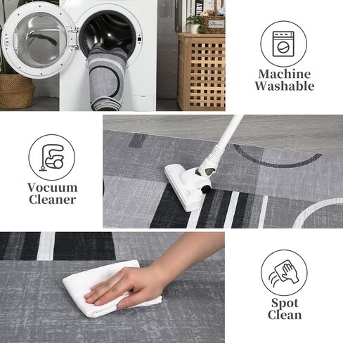 GarveeHome Washable Runner Rug 2x10 Modern Circle Rugs Runner Non Slip Low Pile Rug for Hallway Soft Long Rugs Indoor Floor Carpet for Kitchen Bedroom Entryway, Grey in Saudi Arabia