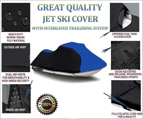 SBU Black/Blue Heavy-Duty Cover Compatible for Sea Doo Sea-Doo GTX 3 Seater Jet SKi 2004 2005 2006 2007 2008 Jet Ski Watercraft Cover in Saudi Arabia