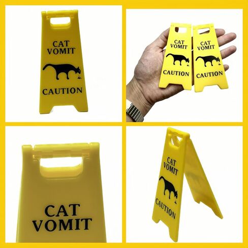 3 Pcs Funny Cat Vomit Caution Sign Desktop Decorations for Cat Owners Ideal Prank Gifts for Cat Moms/Daddy's and Unique Cat Themed Home Office Decorations,Mini Cat Vomit Sign in Saudi Arabia