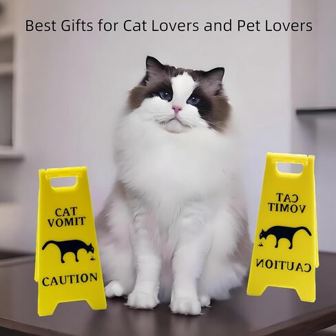 3 Pcs Funny Cat Vomit Caution Sign Desktop Decorations for Cat Owners Ideal Prank Gifts for Cat Moms/Daddy's and Unique Cat Themed Home Office Decorations,Mini Cat Vomit Sign in Saudi Arabia