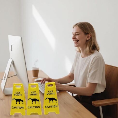 3 Pcs Funny Cat Vomit Caution Sign Desktop Decorations for Cat Owners Ideal Prank Gifts for Cat Moms/Daddy's and Unique Cat Themed Home Office Decorations,Mini Cat Vomit Sign in Saudi Arabia