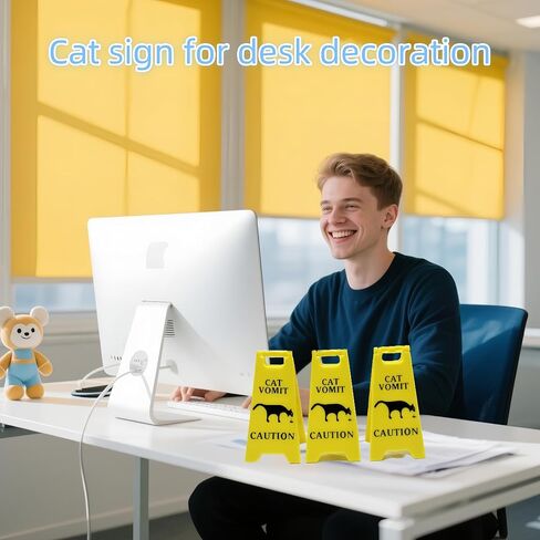 3 Pcs Funny Cat Vomit Caution Sign Desktop Decorations for Cat Owners Ideal Prank Gifts for Cat Moms/Daddy's and Unique Cat Themed Home Office Decorations,Mini Cat Vomit Sign in Saudi Arabia