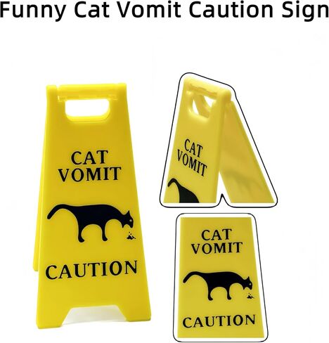 3 Pcs Funny Cat Vomit Caution Sign Desktop Decorations for Cat Owners Ideal Prank Gifts for Cat Moms/Daddy's and Unique Cat Themed Home Office Decorations,Mini Cat Vomit Sign in Saudi Arabia