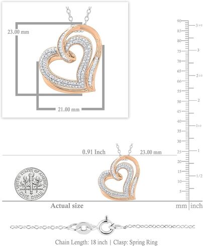 مجموعة RomazzlingRock 0.50 CTTW Round & Baguette White Diamond Womens Double Heart Pendant ، متوفرة في 10K/14K/18K الذهب الصلب و 925 الفضة الاسترليني in Saudi Arabia