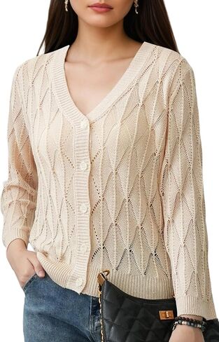Women's 2025 Crochet Sweater Cardigan 3/4 Sleeve Lightweight Summer Knit Sweater | Open Front Boho Shrug Top in Saudi Arabia