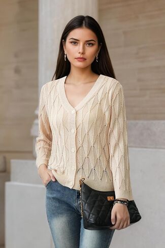 Women's 2025 Crochet Sweater Cardigan 3/4 Sleeve Lightweight Summer Knit Sweater | Open Front Boho Shrug Top in Saudi Arabia