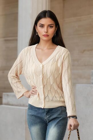 Women's 2025 Crochet Sweater Cardigan 3/4 Sleeve Lightweight Summer Knit Sweater | Open Front Boho Shrug Top in Saudi Arabia