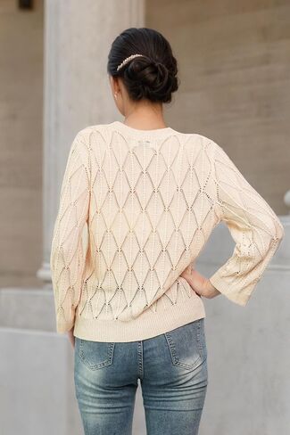 Women's 2025 Crochet Sweater Cardigan 3/4 Sleeve Lightweight Summer Knit Sweater | Open Front Boho Shrug Top in Saudi Arabia