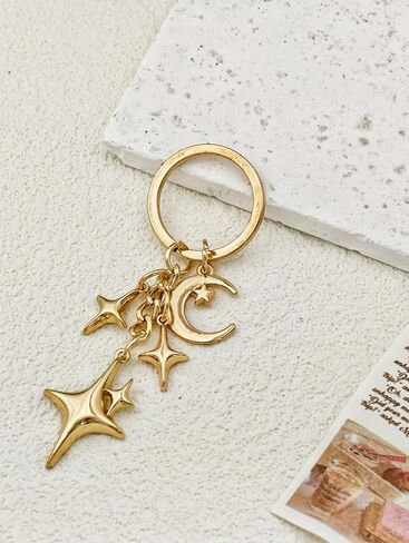 Gold Shiny Star Keychain Cute Celestial Charm Durable Metal Key Ring for Keys Bags Aesthetic Gift Car Party Decor in Saudi Arabia