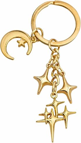 Gold Shiny Star Keychain Cute Celestial Charm Durable Metal Key Ring for Keys Bags Aesthetic Gift Car Party Decor in Saudi Arabia
