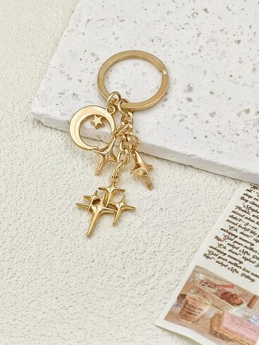 Gold Shiny Star Keychain Cute Celestial Charm Durable Metal Key Ring for Keys Bags Aesthetic Gift Car Party Decor in Saudi Arabia