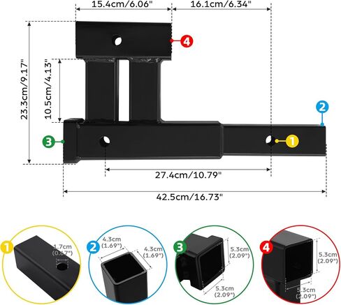 TCMT Double Hitch Receiver 2 Inch Trailer Dual Hitch Extension Riser Hitch Adapter 4000LB Universal in Saudi Arabia