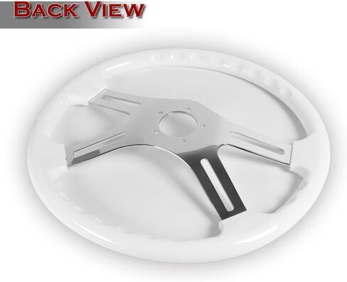 18 "Universal 457mm 5 Bolt ، 2 بوصة عمق ، عجلة قبض على الطراز القديم ، كروم 4-سبوك مع محول المحور متوافق مع T04 Kenworth ، Peterbilt جميع الطرز (قبضة الخشب الأبيض) in Kuwait