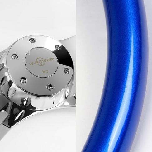 18 "Universal 457mm 5 Bolt ، 2 بوصة عمق ، عجلة قبض على الطراز القديم ، كروم 4-سبوك مع محول المحور متوافق مع T04 Kenworth ، Peterbilt جميع الطرز (قبضة الخشب الأبيض) in Saudi Arabia