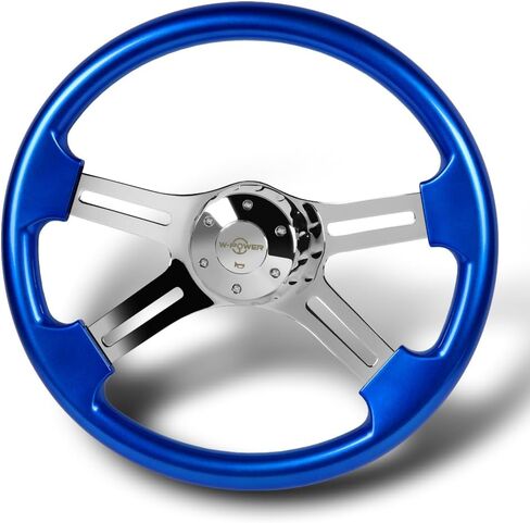 18 "Universal 457mm 5 Bolt ، 2 بوصة عمق ، عجلة قبض على الطراز القديم ، كروم 4-سبوك مع محول المحور متوافق مع T04 Kenworth ، Peterbilt جميع الطرز (قبضة الخشب الأبيض) in Saudi Arabia