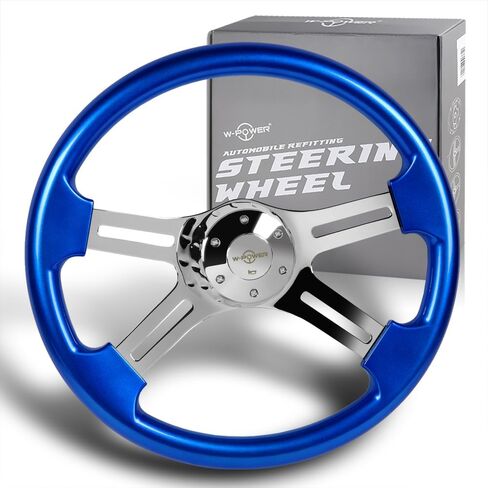 18 "Universal 457mm 5 Bolt ، 2 بوصة عمق ، عجلة قبض على الطراز القديم ، كروم 4-سبوك مع محول المحور متوافق مع T04 Kenworth ، Peterbilt جميع الطرز (قبضة الخشب الأبيض) in Saudi Arabia