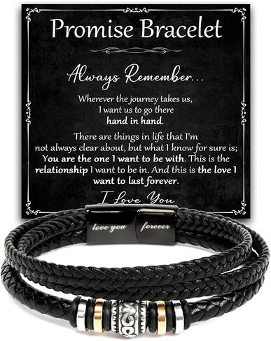 Promise Bracelet For Him, Braided Leather Stainless Steel Infinity Bracelets Lettering Love You Forever, Promise Gifts For Man Grandson Husband Boyfriend Always Linked Together in Kuwait