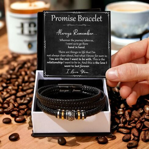 Promise Bracelet For Him, Braided Leather Stainless Steel Infinity Bracelets Lettering Love You Forever, Promise Gifts For Man Grandson Husband Boyfriend Always Linked Together in Kuwait