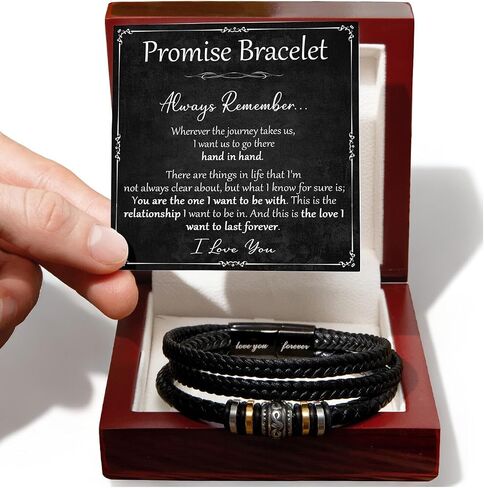 Promise Bracelet For Him, Braided Leather Stainless Steel Infinity Bracelets Lettering Love You Forever, Promise Gifts For Man Grandson Husband Boyfriend Always Linked Together in Kuwait