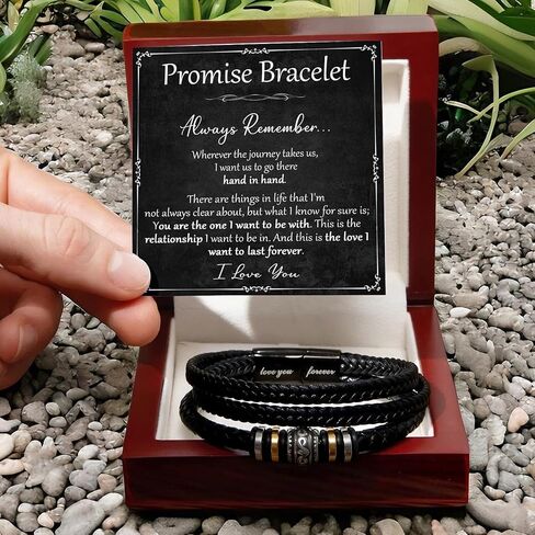 Promise Bracelet For Him, Braided Leather Stainless Steel Infinity Bracelets Lettering Love You Forever, Promise Gifts For Man Grandson Husband Boyfriend Always Linked Together in Kuwait