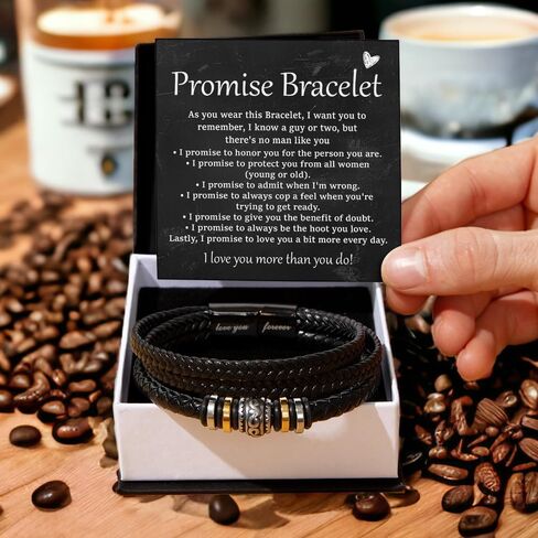 Promise Bracelet For Him, Braided Leather Stainless Steel Infinity Bracelets Lettering Love You Forever, Promise Gifts For Man Grandson Husband Boyfriend Always Linked Together in Kuwait