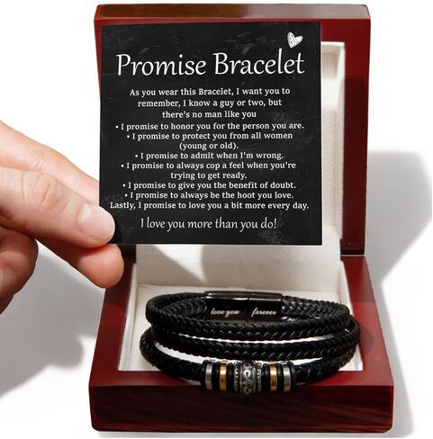 Promise Bracelet For Him, Braided Leather Stainless Steel Infinity Bracelets Lettering Love You Forever, Promise Gifts For Man Grandson Husband Boyfriend Always Linked Together in Kuwait