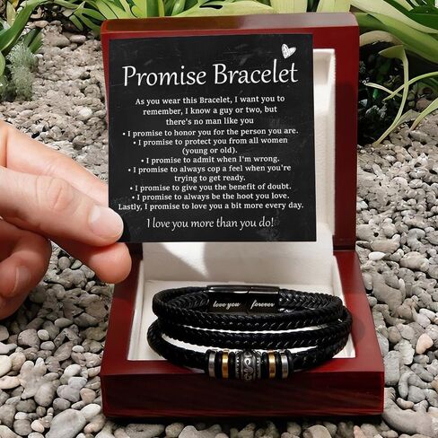 Promise Bracelet For Him, Braided Leather Stainless Steel Infinity Bracelets Lettering Love You Forever, Promise Gifts For Man Grandson Husband Boyfriend Always Linked Together in Kuwait