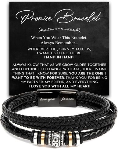 Promise Bracelet For Him, Braided Leather Stainless Steel Infinity Bracelets Lettering Love You Forever, Promise Gifts For Man Grandson Husband Boyfriend Always Linked Together in Kuwait