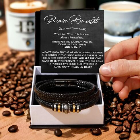 Promise Bracelet For Him, Braided Leather Stainless Steel Infinity Bracelets Lettering Love You Forever, Promise Gifts For Man Grandson Husband Boyfriend Always Linked Together in Kuwait