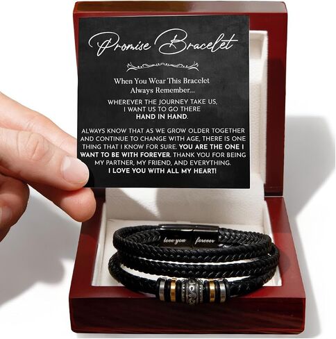 Promise Bracelet For Him, Braided Leather Stainless Steel Infinity Bracelets Lettering Love You Forever, Promise Gifts For Man Grandson Husband Boyfriend Always Linked Together in Kuwait