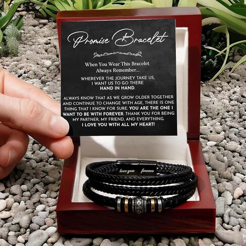 Promise Bracelet For Him, Braided Leather Stainless Steel Infinity Bracelets Lettering Love You Forever, Promise Gifts For Man Grandson Husband Boyfriend Always Linked Together in Kuwait