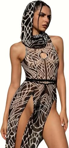 مجموعة أزياء Women Desert Warrior - bodysuit للطباعة الإلكترونية مع تنورة مقسمة ووجه للوجه للمهرجان والهذيان in Saudi Arabia