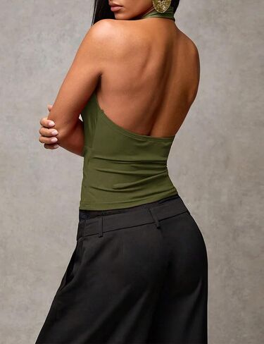 Missactiver Women's Sexy Halter Top Lackless Twist Twist Twist Tops Y2K Glunge Deep V-Deace Ladage Crop Tank Top Corset Cami in Saudi Arabia