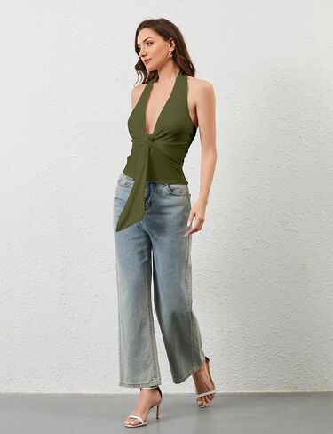Missactiver Women's Sexy Halter Top Lackless Twist Twist Twist Tops Y2K Glunge Deep V-Deace Ladage Crop Tank Top Corset Cami in Saudi Arabia