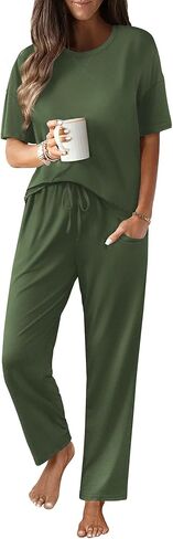 JiniGolla Women's Pajamas Sets Soft Short Sleeve Top and Long Pants 2 Piece Loungwear with Pocket in Saudi Arabia
