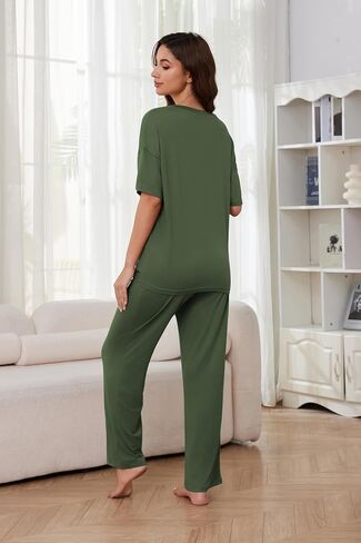 JiniGolla Women's Pajamas Sets Soft Short Sleeve Top and Long Pants 2 Piece Loungwear with Pocket in Saudi Arabia