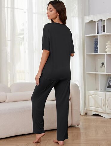 بيجامات جينيغولا للسيدات يضع أعلى الأكمام القصيرة والسروال الطويل 2 قطعة مع الجيب in Kuwait