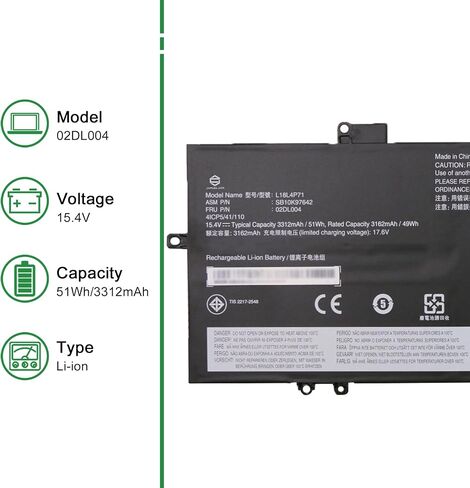 02DL013 L18L3PD1 SB10K97651 استبدال بطارية الكمبيوتر المحمول لينوفو ثينك باد T490s T495s T14s Gen 1 2020 Series 02DL014 L18M3PD1 SB10K97652 02DL015 L18M3PD2 02DL016 L18C3PD1 11.58V 57Wh in Saudi Arabia