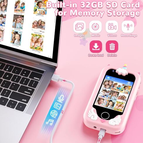 Lapare Kids Phone for Boys, Touchscreen Toy Phone with Dual Camera, Music & Games, Pretend Learning Toy Phone for Toddler with 32GB SD Card in Kuwait